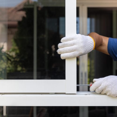 Worker,Replace,Aluminium,Sliding,Window,Lock.